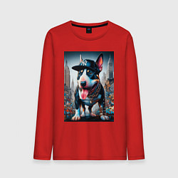 Лонгслив хлопковый мужской Funny bull terrier in New York - ai art, цвет: красный