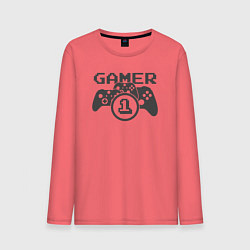 Лонгслив хлопковый мужской Геймер номер один, цвет: коралловый