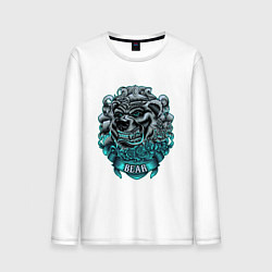 Лонгслив хлопковый мужской Крутой медведь Bear неон, цвет: белый