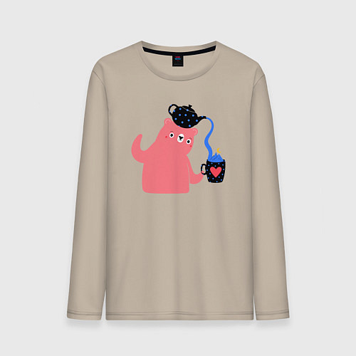Мужской лонгслив Чаепитие у мишки / Миндальный – фото 1