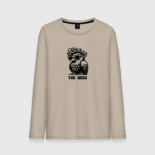 Мужской лонгслив Крутой голубь в очках и надпись - The Boss / Миндальный – фото 1