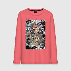 Лонгслив хлопковый мужской Ван-Пис Луффи коллаж, цвет: коралловый