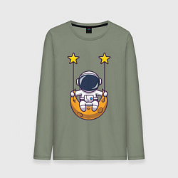 Лонгслив хлопковый мужской Космонавтик на качелях, цвет: авокадо