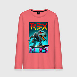Лонгслив хлопковый мужской Tyrannosaur rex on a skateboard - ai art fantasy, цвет: коралловый