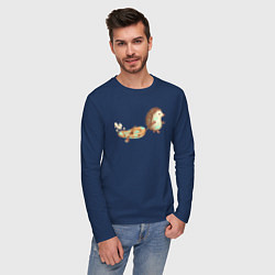 Лонгслив хлопковый мужской Ежик со спущенной лодкой, цвет: тёмно-синий — фото 2