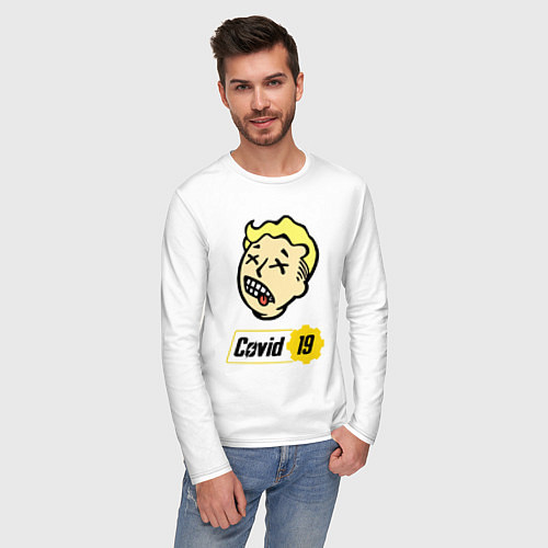 Мужской лонгслив Vault boy - covid 19 / Белый – фото 3