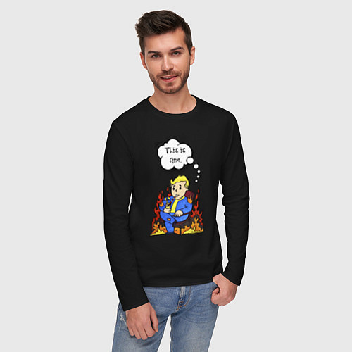 Мужской лонгслив Vault boy in the fire / Черный – фото 3