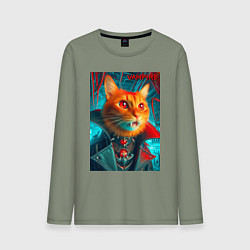 Лонгслив хлопковый мужской Рыжий кот вампир - нейроарт, цвет: авокадо