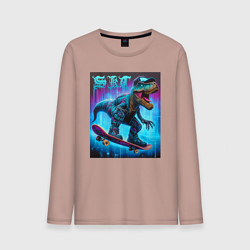 Мужской лонгслив Dude tyrannosaur on a skateboard - ai art / Пыльно-розовый – фото 1