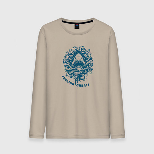 Мужской лонгслив Акула показалась в волнах / Миндальный – фото 1