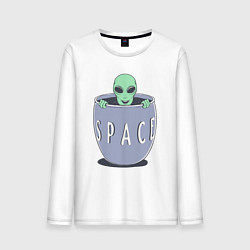 Лонгслив хлопковый мужской Космический пришелец, цвет: белый