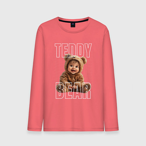 Мужской лонгслив Милый тедди / Коралловый – фото 1