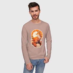 Лонгслив хлопковый мужской Лиса и солнце в японском стиле, цвет: пыльно-розовый — фото 2