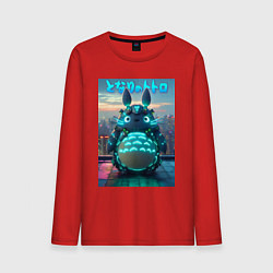 Лонгслив хлопковый мужской Cyber Totoro - neon glow fantasy, цвет: красный