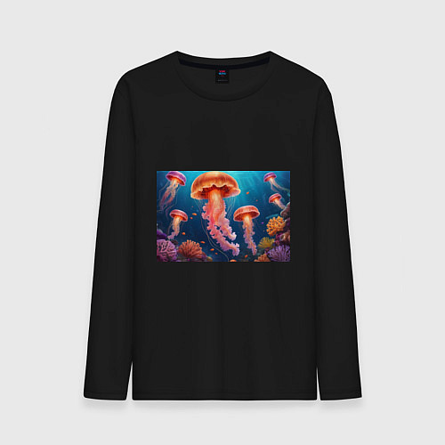 Мужской лонгслив Подводный мир медузы / Черный – фото 1