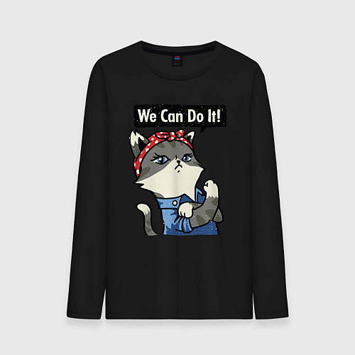 Мужской лонгслив We can do it - cat / Черный – фото 1