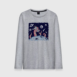 Лонгслив хлопковый мужской Схватка с осьминогом в космосе, цвет: меланж
