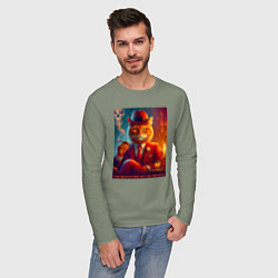 Лонгслив хлопковый мужской Крутой рыжий кот - крёстный отец мяуфии, цвет: авокадо — фото 2