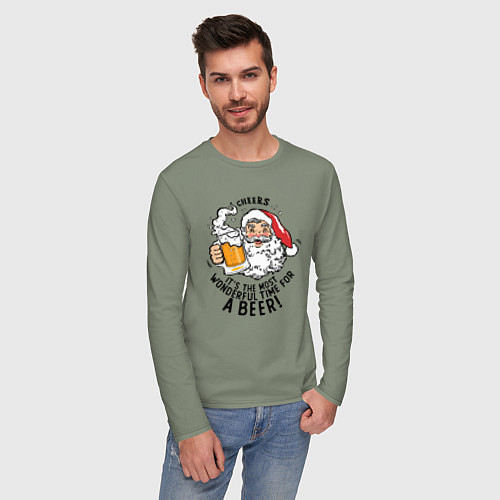 Мужской лонгслив Санта Клаус с кружкой пива / Авокадо – фото 3
