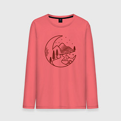 Лонгслив хлопковый мужской Волк в ночи, цвет: коралловый
