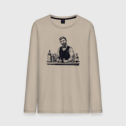 Лонгслив хлопковый мужской Бармен за стойкой, цвет: миндальный