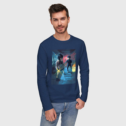 Мужской лонгслив Дандадан: Момо Аясэ / Тёмно-синий – фото 3