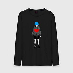 Лонгслив хлопковый мужской Мальчик аниме с сердцем, цвет: черный