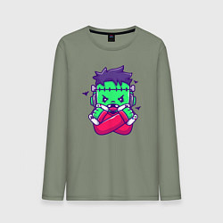 Лонгслив хлопковый мужской Франкенштейн геймер, цвет: авокадо