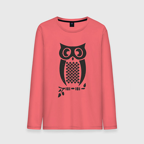 Мужской лонгслив Сова на веточке / Коралловый – фото 1
