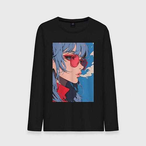 Мужской лонгслив Девушка в очках арт / Черный – фото 1