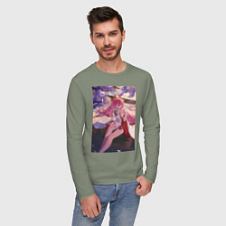 Лонгслив хлопковый мужской Геншин Яэ Мико Гудзи, цвет: авокадо — фото 2