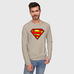 Лонгслив хлопковый мужской Superman logo, цвет: миндальный — фото 2