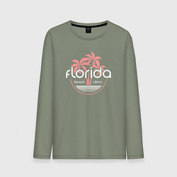 Лонгслив хлопковый мужской Флорида - пляжные волны, цвет: авокадо
