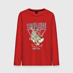 Лонгслив хлопковый мужской Живи долго рок н роллом, цвет: красный