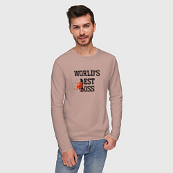 Лонгслив хлопковый мужской Worlds best boss, цвет: пыльно-розовый — фото 2