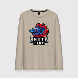 Лонгслив хлопковый мужской Бойцовая рыбка, цвет: миндальный