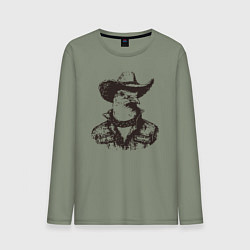 Лонгслив хлопковый мужской Голубь ковбой на диком западе, цвет: авокадо