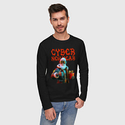 Лонгслив хлопковый мужской Santa with gift - cyberpunk, цвет: черный — фото 2