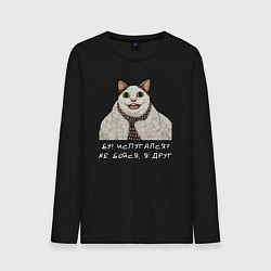 Лонгслив хлопковый мужской Мемный кот Бу, цвет: черный