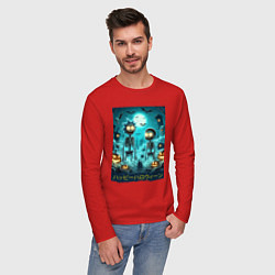 Лонгслив хлопковый мужской Rick and Morty skeletons - happy halloween, цвет: красный — фото 2
