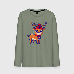 Лонгслив хлопковый мужской Зимний оленёнок, цвет: авокадо