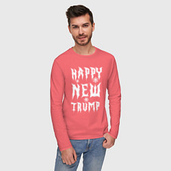 Лонгслив хлопковый мужской Happy new Trump - motto, цвет: коралловый — фото 2