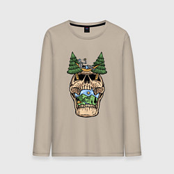 Лонгслив хлопковый мужской Skull nature vibe, цвет: миндальный