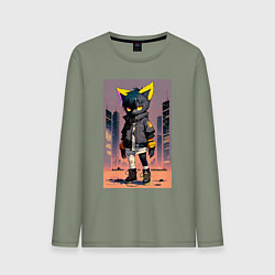Лонгслив хлопковый мужской Уличный котёнок хулиган - нейроарт, цвет: авокадо