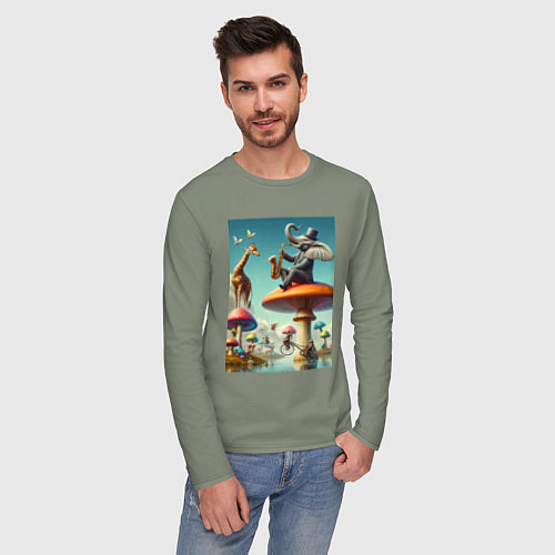 Мужской лонгслив Слон играет на саксофоне жирафу / Авокадо – фото 3