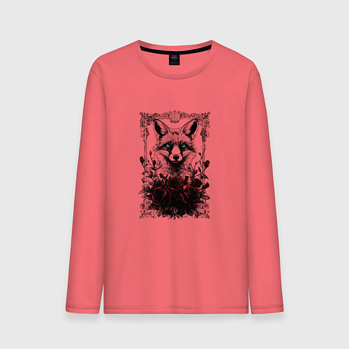 Мужской лонгслив Лис с красными розами / Коралловый – фото 1