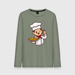 Лонгслив хлопковый мужской Поварёнок с пиццей, цвет: авокадо