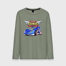 Лонгслив хлопковый мужской Cool hedgehog - Sonic racing team, цвет: авокадо