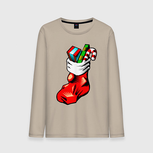 Мужской лонгслив Рождественский чулок / Миндальный – фото 1