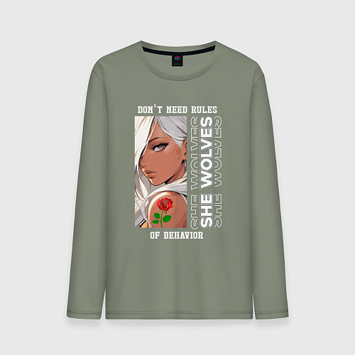 Мужской лонгслив Девушка из аниме с розой / Авокадо – фото 1